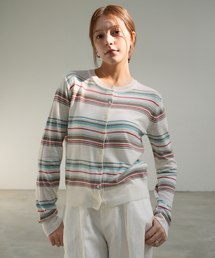 Slim Stripe Featherlight Button Cardigan (ivory)