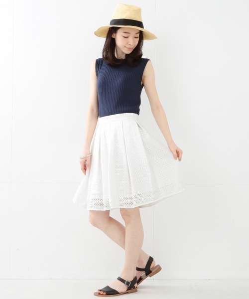 Ray BEAMS（レイビームス）の「Ray BEAMS / スクエアレース タックスカート（スカート・レディース・ホワイト/ネイビー・1/0）」の5枚目の写真