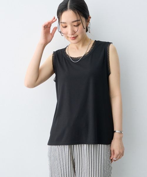 anyfee(エニフィー)の「【anyfee/大きいサイズ】シアーチュールトリミングノースリーブトップス(Tシャツ/カットソー・レディース・アイボリー/ブラック・5L/LL/3L/4L)」の13枚目の写真
