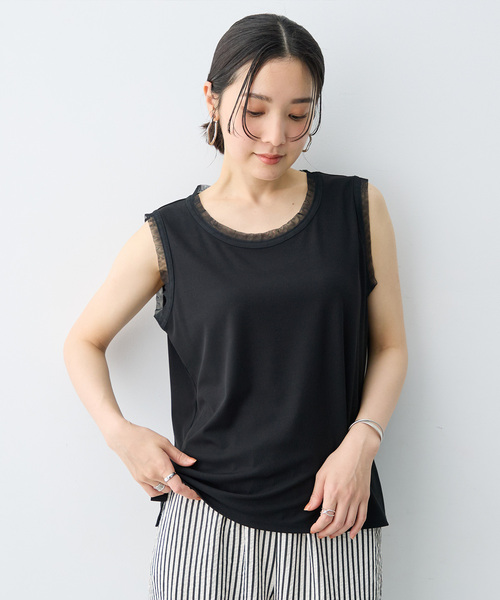 anyfee(エニフィー)の「【anyfee/大きいサイズ】シアーチュールトリミングノースリーブトップス(Tシャツ/カットソー・レディース・アイボリー/ブラック・5L/LL/3L/4L)」の14枚目の写真