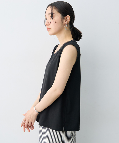 anyfee(エニフィー)の「【anyfee/大きいサイズ】シアーチュールトリミングノースリーブトップス(Tシャツ/カットソー・レディース・アイボリー/ブラック・5L/LL/3L/4L)」の6枚目の写真