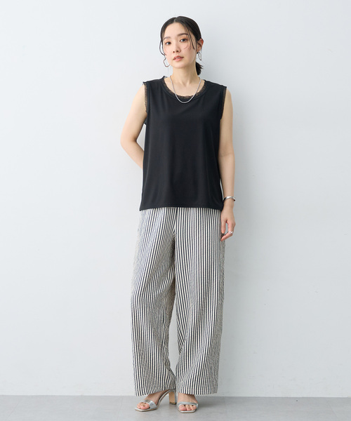 anyfee(エニフィー)の「【anyfee/大きいサイズ】シアーチュールトリミングノースリーブトップス(Tシャツ/カットソー・レディース・アイボリー/ブラック・5L/LL/3L/4L)」の10枚目の写真