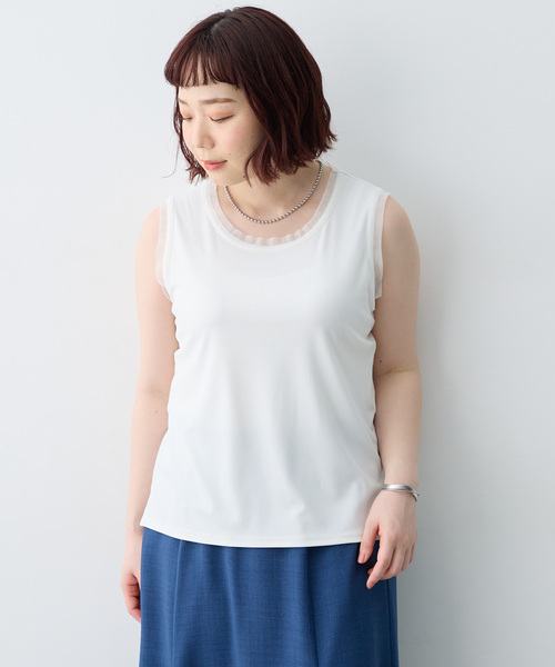 anyfee(エニフィー)の「【anyfee/大きいサイズ】シアーチュールトリミングノースリーブトップス(Tシャツ/カットソー・レディース・アイボリー/ブラック・5L/LL/3L/4L)」の21枚目の写真