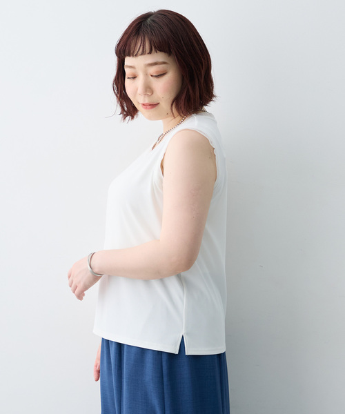 anyfee(エニフィー)の「【anyfee/大きいサイズ】シアーチュールトリミングノースリーブトップス(Tシャツ/カットソー・レディース・アイボリー/ブラック・5L/LL/3L/4L)」の15枚目の写真