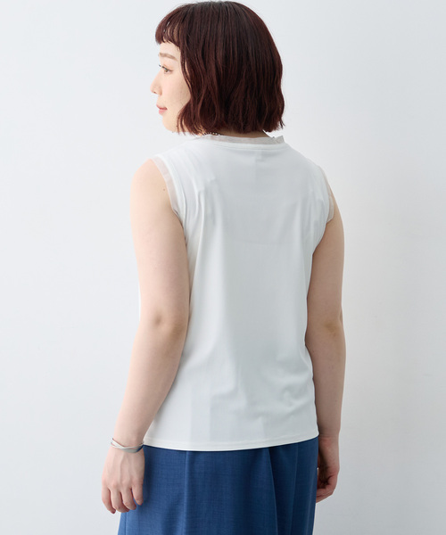 anyfee(エニフィー)の「【anyfee/大きいサイズ】シアーチュールトリミングノースリーブトップス(Tシャツ/カットソー・レディース・アイボリー/ブラック・5L/LL/3L/4L)」の5枚目の写真