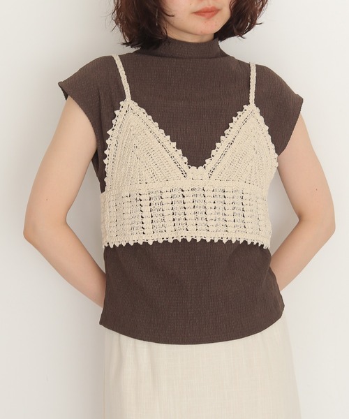 cheriella(シェリエラ)の「【cheriell】透かし編みニットビスチェ OPENWORK KNIT BUSTIER(キャミソール・レディース・ブラック/アイボリー・FREE)」の3枚目の写真