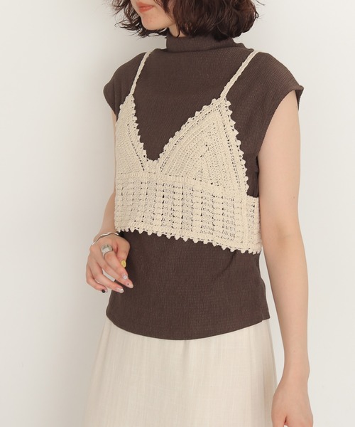 cheriella(シェリエラ)の「【cheriell】透かし編みニットビスチェ OPENWORK KNIT BUSTIER(キャミソール・レディース・ブラック/アイボリー・FREE)」の5枚目の写真