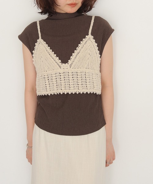 cheriella(シェリエラ)の「【cheriell】透かし編みニットビスチェ OPENWORK KNIT BUSTIER(キャミソール・レディース・ブラック/アイボリー・FREE)」の8枚目の写真