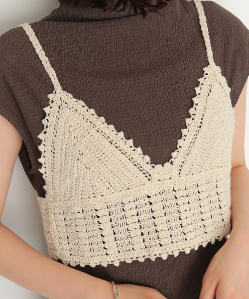 cheriella(シェリエラ)の「【cheriell】透かし編みニットビスチェ OPENWORK KNIT BUSTIER(キャミソール・レディース・ブラック/アイボリー・FREE)」の6枚目の写真