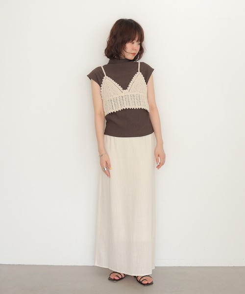 cheriella(シェリエラ)の「【cheriell】透かし編みニットビスチェ OPENWORK KNIT BUSTIER(キャミソール・レディース・ブラック/アイボリー・FREE)」の10枚目の写真