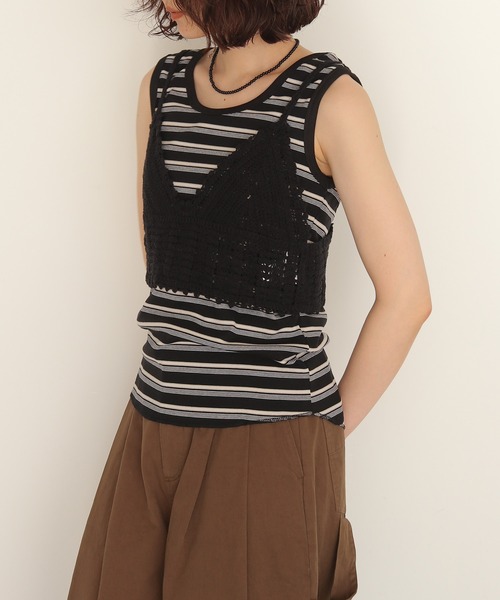 cheriella(シェリエラ)の「【cheriell】透かし編みニットビスチェ OPENWORK KNIT BUSTIER(キャミソール・レディース・ブラック/アイボリー・FREE)」の14枚目の写真