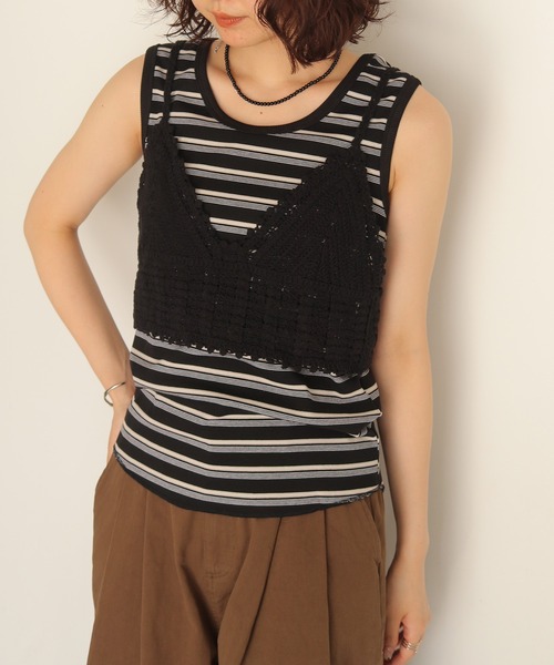cheriella(シェリエラ)の「【cheriell】透かし編みニットビスチェ OPENWORK KNIT BUSTIER(キャミソール・レディース・ブラック/アイボリー・FREE)」の19枚目の写真