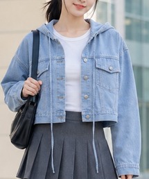 【いつものデニムを旬バランスに♪】フード付き デニムジャケット Gジャン