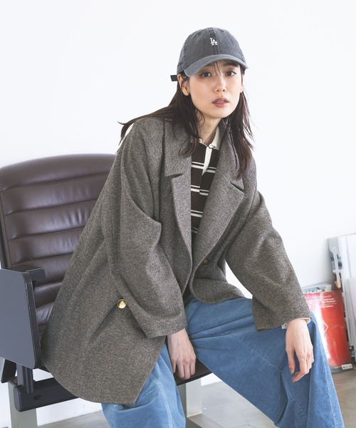 GLOBAL WORK(グローバルワーク)の「軽やか2WAYミドルコート/668093(チェスターコート・レディース・チェック/ブラウン系その他/ネイビー/ライトベージュ/グレー系その他・LARGE/SMALL/X-SMALL/MEDIUM)」の1枚目の写真