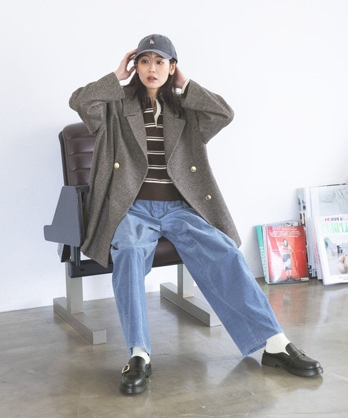 GLOBAL WORK(グローバルワーク)の「軽やか2WAYミドルコート/668093(チェスターコート・レディース・チェック/ブラウン系その他/ネイビー/ライトベージュ/グレー系その他・LARGE/SMALL/X-SMALL/MEDIUM)」の8枚目の写真