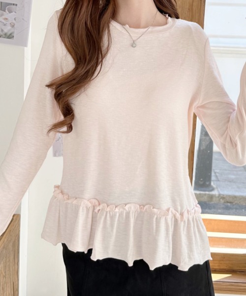 Ada.(エイダ)の「メロウフリル ペプラム ロングスリーブ カットソー(Tシャツ/カットソー・レディース・ブルー/ピンク/ホワイト・FREE)」の1枚目の写真