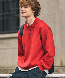HECT（ヘクト）の「【HECT】Sweat-Like Oversized Knit Polo   スウェットライク ワンポイント刺繍 オーバーサイズ ニットポロ<静電防止・マシンウォッシャブル>（ポロシャツ）」