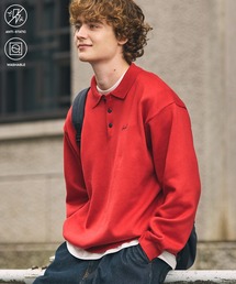 HECT（ヘクト）の「【HECT】Sweat-Like Oversized Knit Polo   スウェットライク ワンポイント刺繍 オーバーサイズ ニットポロ<静電防止・マシンウォッシャブル>（ポロシャツ）」