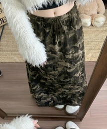 迷彩柄ダメージ加工ロングスカート