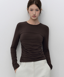 ウィメンズフロントシャーリング長袖Tシャツ[ダークブラウン]