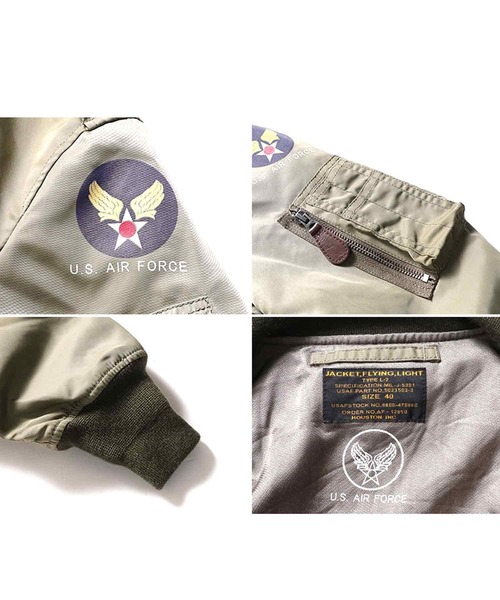 HOUSTON(ヒューストン)の「HOUSTON L-2 FLIGHT JACKET(ミリタリージャケット・メンズ・ブラック/オリーブドラブ・42/40/38/44)」の15枚目の写真