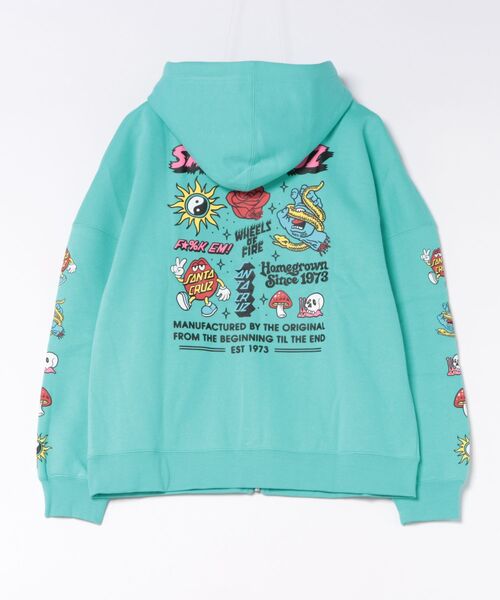 SANTA CRUZ(サンタクルーズ)の「【ムラサキスポーツ限定】SANTACRUZ/サンタクルーズ ジップアップ パーカー フーディー ロゴ バックプリント 裏起毛 502264333(パーカー・レディース・ライトブルー/ブラック・L/M)」の3枚目の写真