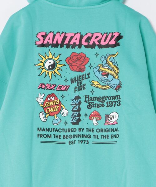 SANTA CRUZ(サンタクルーズ)の「【ムラサキスポーツ限定】SANTACRUZ/サンタクルーズ ジップアップ パーカー フーディー ロゴ バックプリント 裏起毛 502264333(パーカー・レディース・ライトブルー/ブラック・L/M)」の4枚目の写真