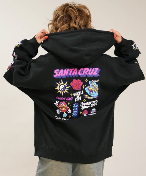 SANTA CRUZ(サンタクルーズ)の「【ムラサキスポーツ限定】SANTACRUZ/サンタクルーズ ジップアップ パーカー フーディー ロゴ バックプリント 裏起毛 502264333(パーカー・レディース・ライトブルー/ブラック・L/M)」の1枚目の写真