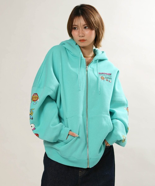 SANTA CRUZ(サンタクルーズ)の「【ムラサキスポーツ限定】SANTACRUZ/サンタクルーズ ジップアップ パーカー フーディー ロゴ バックプリント 裏起毛 502264333(パーカー・レディース・ライトブルー/ブラック・L/M)」の13枚目の写真