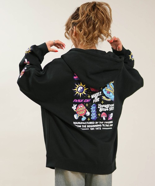 SANTA CRUZ(サンタクルーズ)の「【ムラサキスポーツ限定】SANTACRUZ/サンタクルーズ ジップアップ パーカー フーディー ロゴ バックプリント 裏起毛 502264333(パーカー・レディース・ライトブルー/ブラック・L/M)」の7枚目の写真