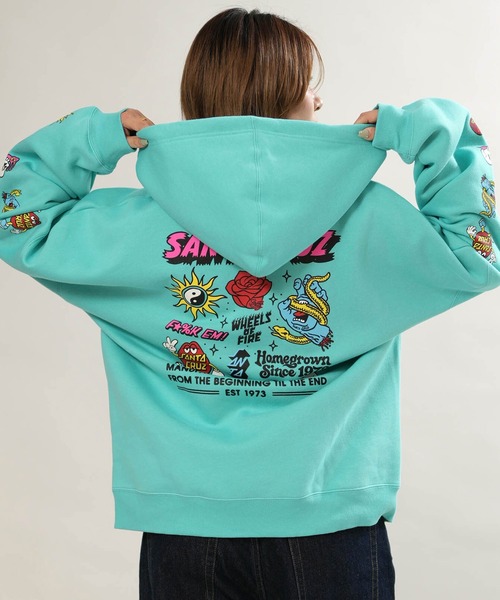 SANTA CRUZ(サンタクルーズ)の「【ムラサキスポーツ限定】SANTACRUZ/サンタクルーズ ジップアップ パーカー フーディー ロゴ バックプリント 裏起毛 502264333(パーカー・レディース・ライトブルー/ブラック・L/M)」の14枚目の写真