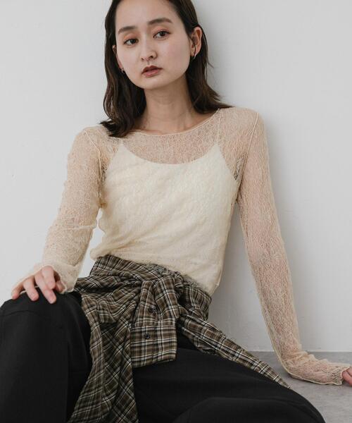 SENSE OF PLACE by URBAN RESEARCH(センスオブプレイスバイアーバンリサーチ)の「シアーレースカットトップ(Tシャツ/カットソー・レディース・ベージュ/ブラック/ホワイト系その他/アイボリー・ONE)」の1枚目の写真