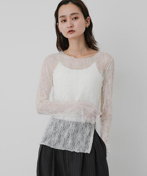 SENSE OF PLACE by URBAN RESEARCH(センスオブプレイスバイアーバンリサーチ)の「シアーレースカットトップ(Tシャツ/カットソー・レディース・ベージュ/ブラック/ホワイト系その他/アイボリー・ONE)」の5枚目の写真