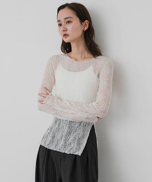 SENSE OF PLACE by URBAN RESEARCH(センスオブプレイスバイアーバンリサーチ)の「シアーレースカットトップ(Tシャツ/カットソー・レディース・ベージュ/ブラック/ホワイト系その他/アイボリー・ONE)」の6枚目の写真