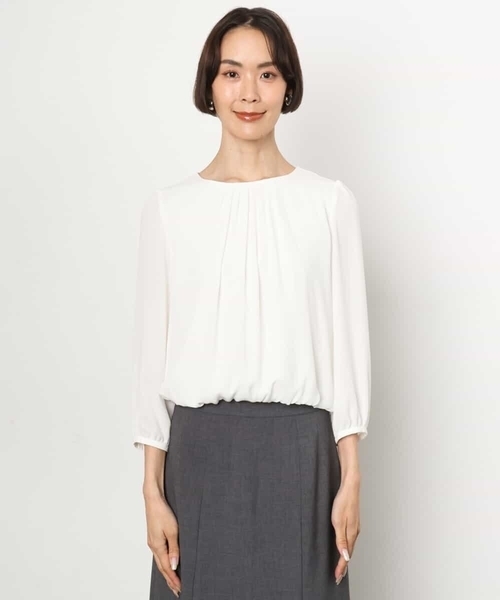 MICHEL KLEIN（ミッシェル・クラン）の「[通勤におすすめ]バルーンヘムブラウソー（シャツ/ブラウス・レディース・ホワイト/ライトグレー・38）」の6枚目の写真