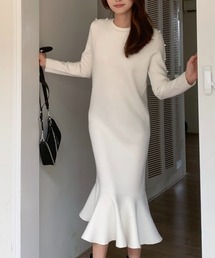 MIDI PEPLUM KNIT DRESS with PEARL（ミディぺプラムニットドレス）