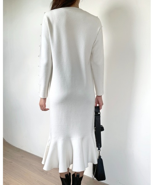 BIRTHDAY BASH（バースデイバッシュ）の「MIDI PEPLUM KNIT DRESS with PEARL（ミディぺプラムニットドレス）（ワンピース・レディース・ホワイト・M）」の14枚目の写真