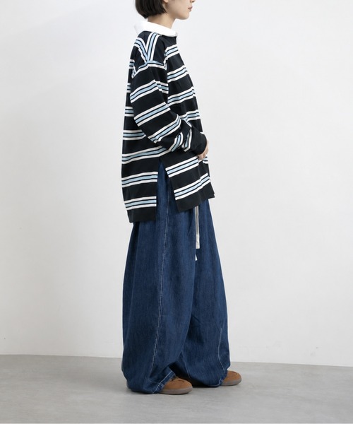 bashful base Oriental(バッシュフルベースオリエンタル)の「【bbO】マルチボーダーオーバーサイズポロ(Tシャツ/カットソー・レディース・ブラック/グレー/アイボリー・FREE)」の8枚目の写真