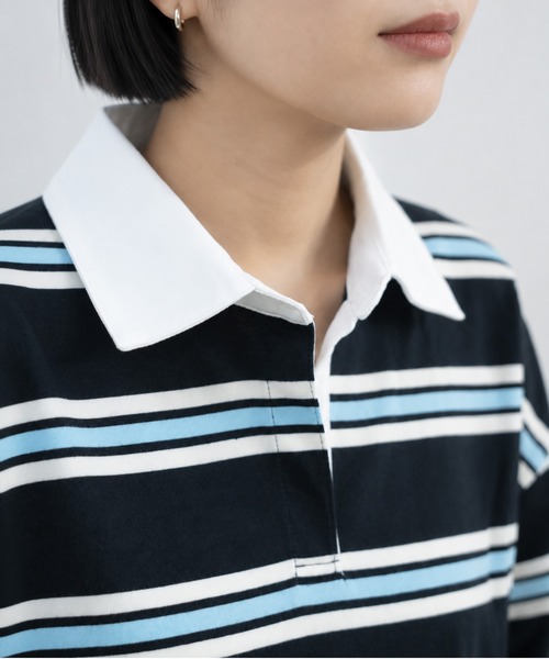 bashful base Oriental(バッシュフルベースオリエンタル)の「【bbO】マルチボーダーオーバーサイズポロ(Tシャツ/カットソー・レディース・ブラック/グレー/アイボリー・FREE)」の9枚目の写真