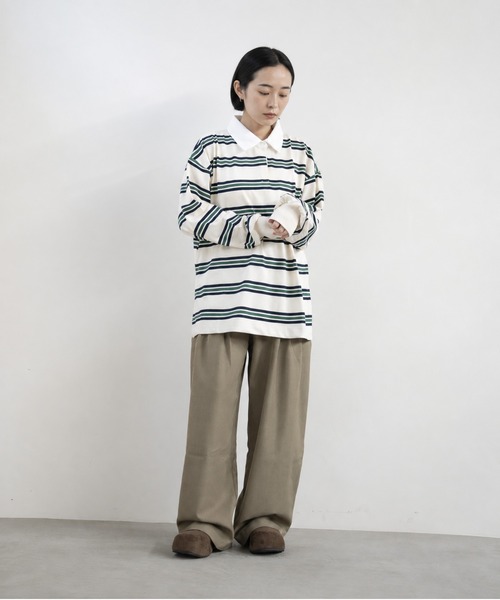 bashful base Oriental(バッシュフルベースオリエンタル)の「【bbO】マルチボーダーオーバーサイズポロ(Tシャツ/カットソー・レディース・ブラック/グレー/アイボリー・FREE)」の4枚目の写真