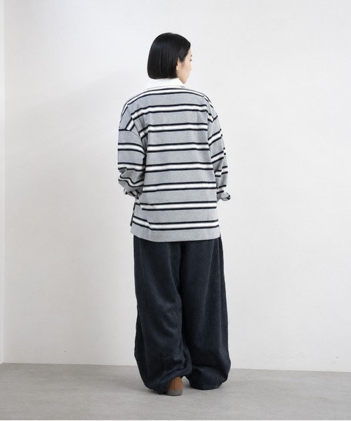 bashful base Oriental(バッシュフルベースオリエンタル)の「【bbO】マルチボーダーオーバーサイズポロ(Tシャツ/カットソー・レディース・ブラック/グレー/アイボリー・FREE)」の6枚目の写真