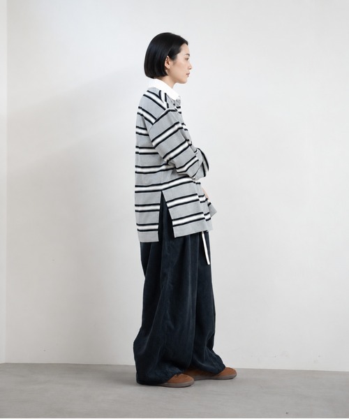 bashful base Oriental(バッシュフルベースオリエンタル)の「【bbO】マルチボーダーオーバーサイズポロ(Tシャツ/カットソー・レディース・ブラック/グレー/アイボリー・FREE)」の7枚目の写真