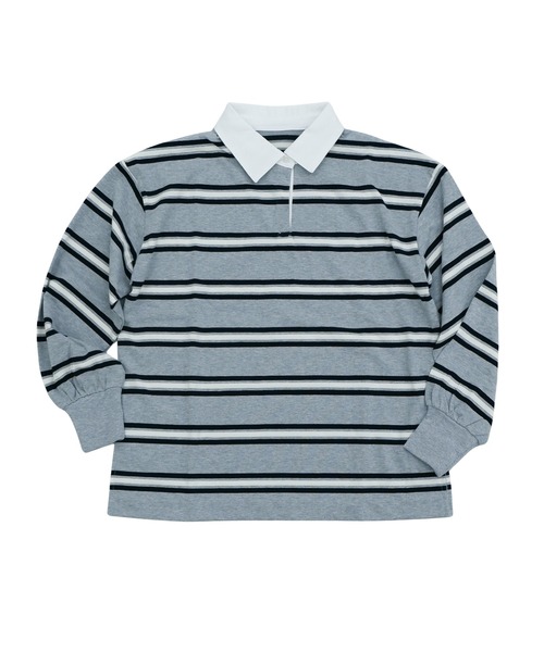 bashful base Oriental(バッシュフルベースオリエンタル)の「【bbO】マルチボーダーオーバーサイズポロ(Tシャツ/カットソー・レディース・ブラック/グレー/アイボリー・FREE)」の14枚目の写真