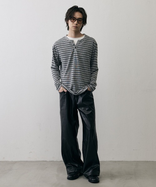 Shoowtime（ショウタイム）の「Vintage Border Henley Neck Long Sleeve Tee / ヴィンテージ ボーダー ヘンリーネック ロングスリーブTシャツ（Tシャツ/カットソー・メンズ・ブラック系・X-LARGE/LARGE/MEDIUM）」の8枚目の写真