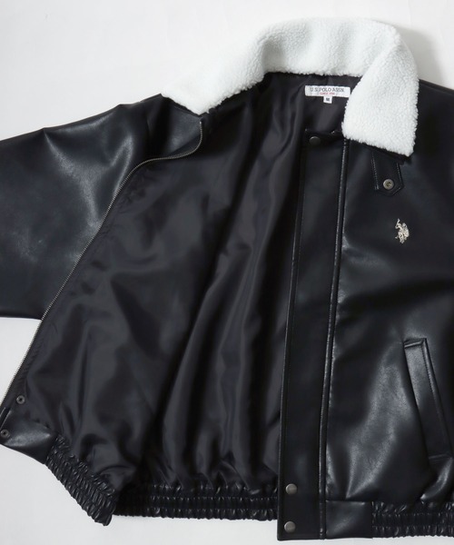 U.S. POLO ASSN.（ユーエスポロアッスン）の「別注 U.S.POLO ASSN.（ユーエスポロアッスン）フェイクレザーブルゾン/ジャケット/取り外し可能なボアの襟（ブルゾン・レディース・ブラック系1・LL/L/M）」の7枚目の写真