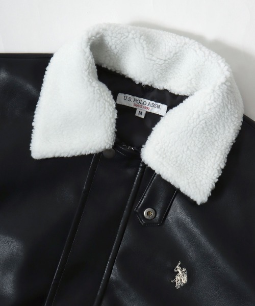 U.S. POLO ASSN.（ユーエスポロアッスン）の「別注 U.S.POLO ASSN.（ユーエスポロアッスン）フェイクレザーブルゾン/ジャケット/取り外し可能なボアの襟（ブルゾン・レディース・ブラック系1・LL/L/M）」の14枚目の写真