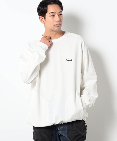 NANGA(ナンガ)の「NANGA別注ドローコードロングスリーブTシャツ(Tシャツ/カットソー・メンズ・ホワイト/グレー/ブラック・S/M/L)」の1枚目の写真