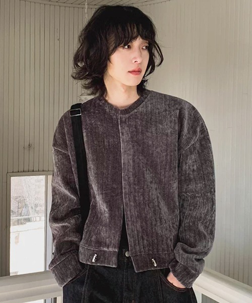 NOWLE（ノウル）の「【NOWLE】コーデュロイ ノーカラー ブルゾン / スナップボタン 裾ドローコード ジャケット（ノーカラージャケット・メンズ・ブラック/グレー・X-LARGE/LARGE/MEDIUM）」の5枚目の写真