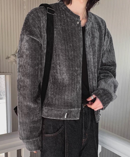 NOWLE（ノウル）の「【NOWLE】コーデュロイ ノーカラー ブルゾン / スナップボタン 裾ドローコード ジャケット（ノーカラージャケット・メンズ・ブラック/グレー・X-LARGE/LARGE/MEDIUM）」の8枚目の写真