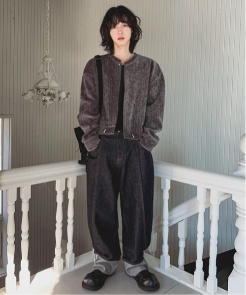 NOWLE（ノウル）の「【NOWLE】コーデュロイ ノーカラー ブルゾン / スナップボタン 裾ドローコード ジャケット（ノーカラージャケット・メンズ・ブラック/グレー・X-LARGE/LARGE/MEDIUM）」の9枚目の写真
